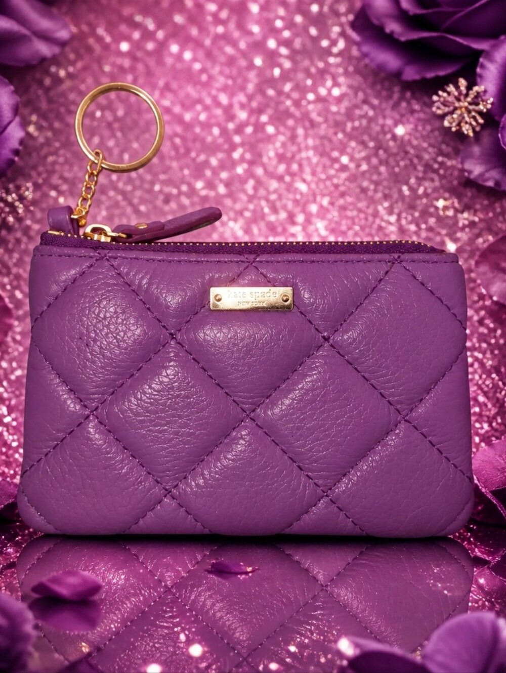 Kate Spade Purple Quilted Leather Key Coin Pouch